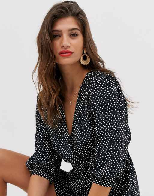 River island wrap store playsuit in spot print