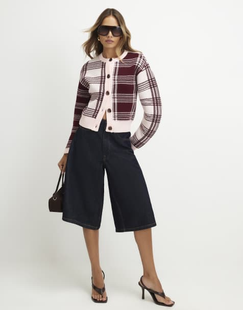River Island Banana sleeve knit check cardigan in pink - view 1