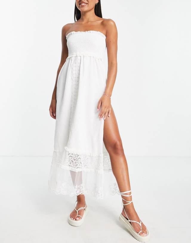 River Island bandeau beach dress in cream