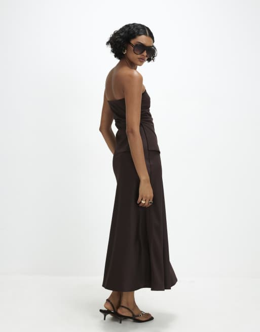 River Island Bandeau hybrid maxi dress in brown, 4 of 4