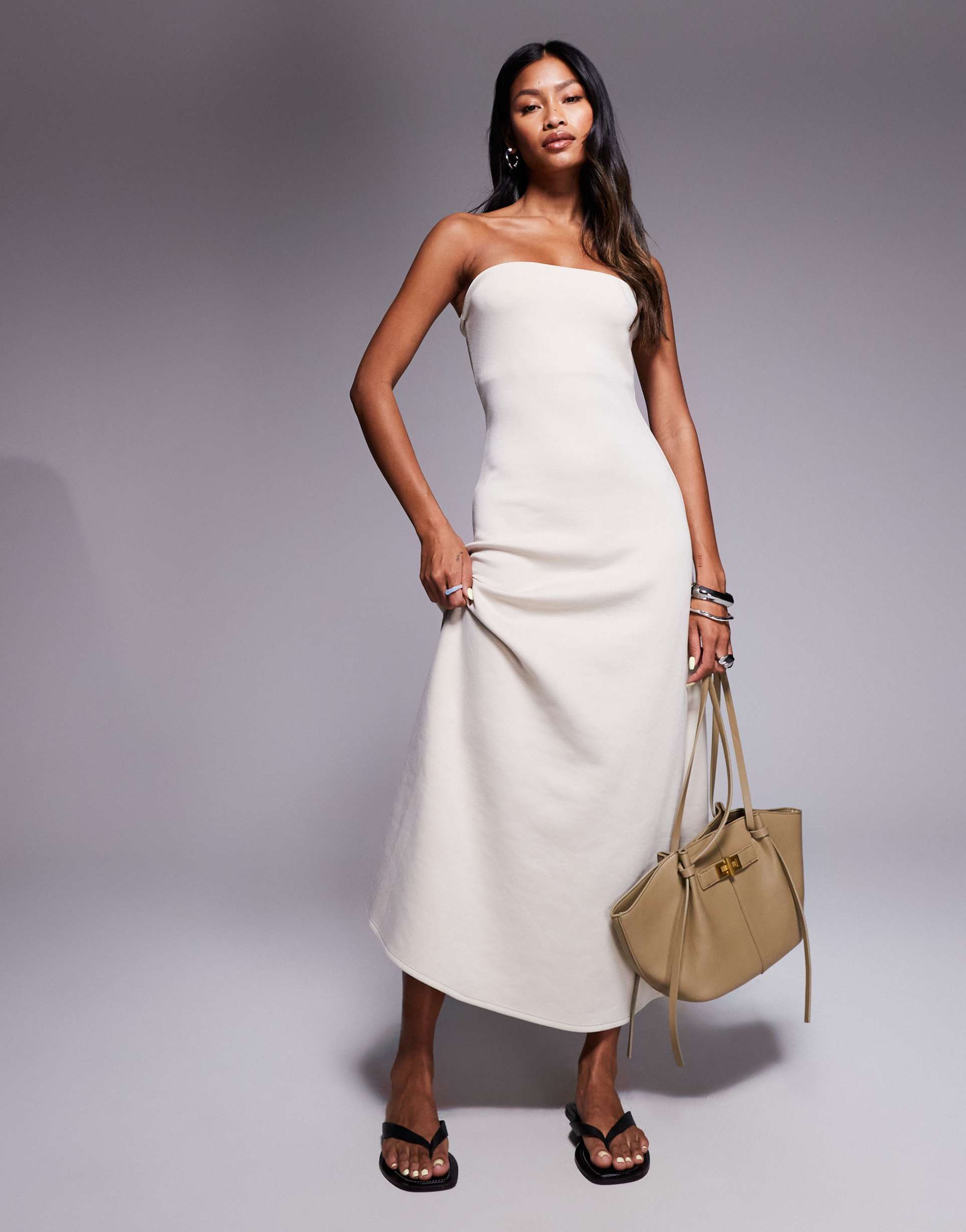 river island bandeau maxi dress in ecru