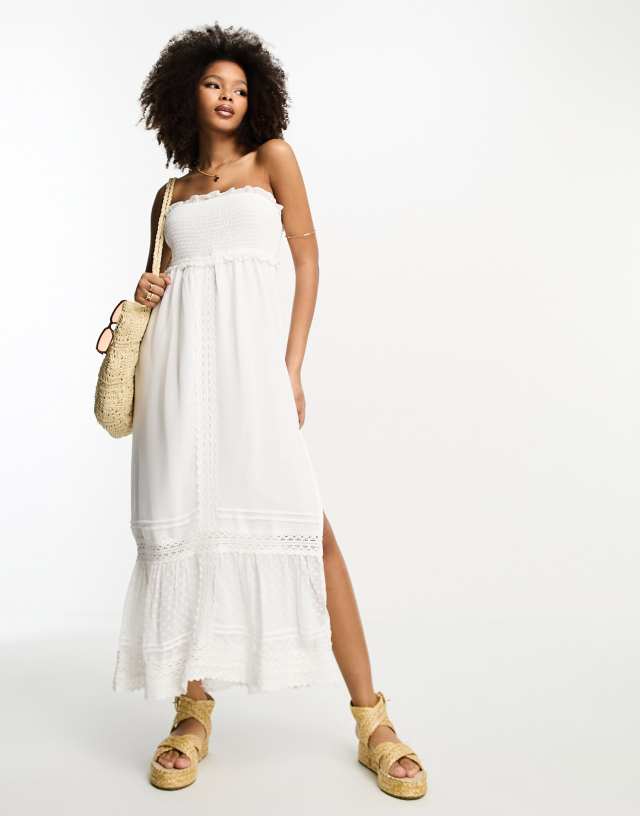 River Island - bandeau maxi dress with lace detail in white