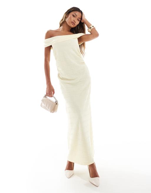 River Island bandeau midi jersey dress in light yellow