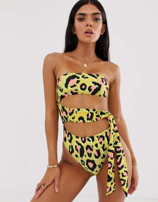 leopard print strapless swimsuit