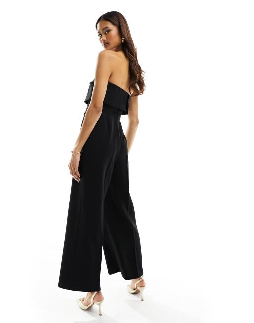 River Island bandeau tailored jumpsuit in black ASOS