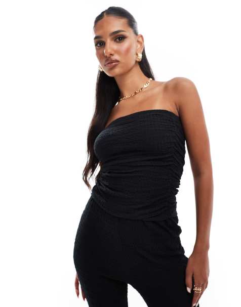 River Island - Bandeau-top met textuur in zwart, deel van co-ord set - view 1