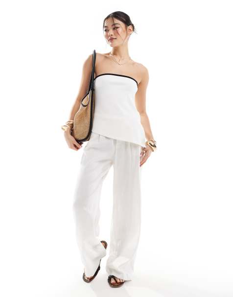 River Island bandeau top with contrast tipping in white - view 1