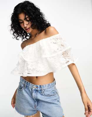 River Island Bandeau Top With Ruffle Lace In White