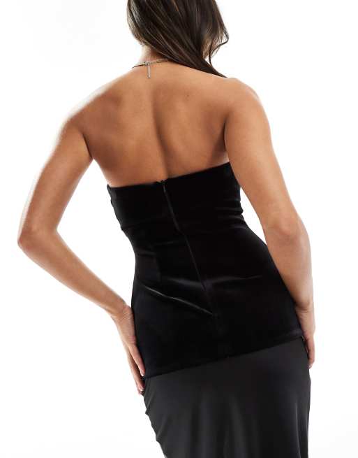 River Island bandeau velvet top with v cut out in black, 4 of 4