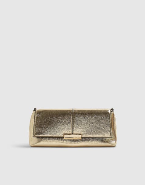 River Island Bar flap front clutch bag in gold - view 1