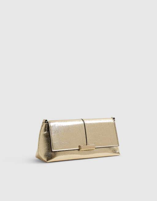 River Island Bar flap front clutch bag in gold, 2 of 3