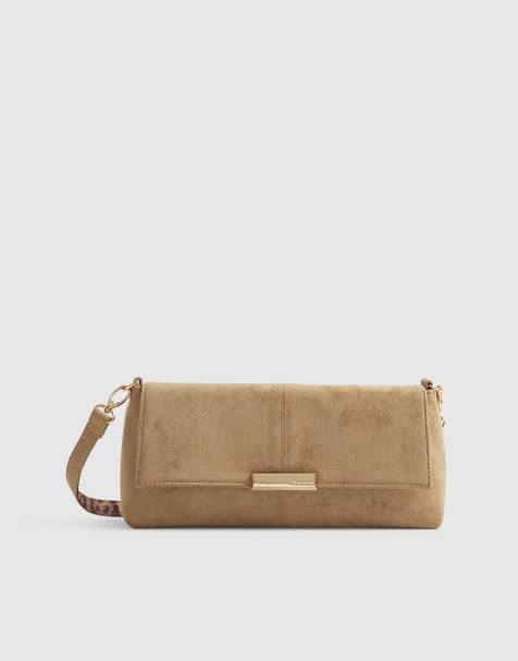 River Island Bar flap over clutch bag in beige - view 1
