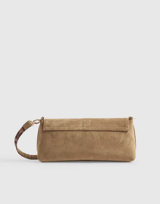 River Island Bar flap over clutch bag in beige , 4 of 4