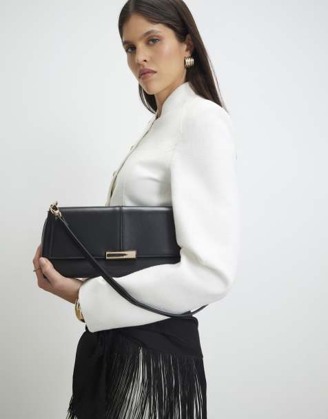 River Island Bar flap over clutch bag in black - view 1