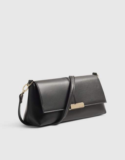 River Island Bar flap over clutch bag in black , 2 of 4