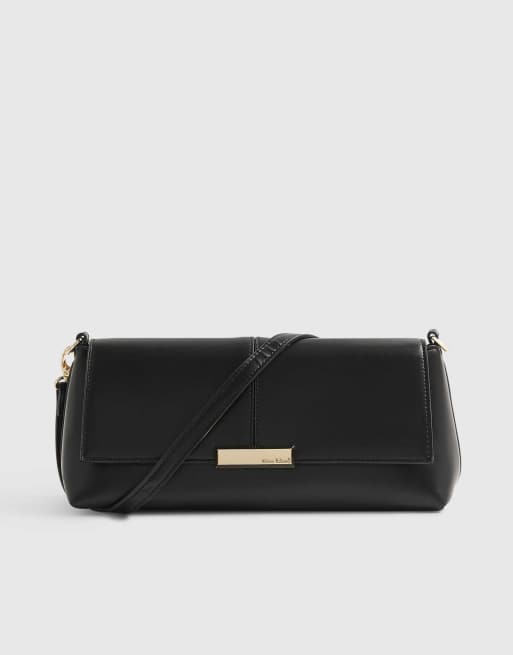 River Island Bar flap over clutch bag in black , 3 of 4