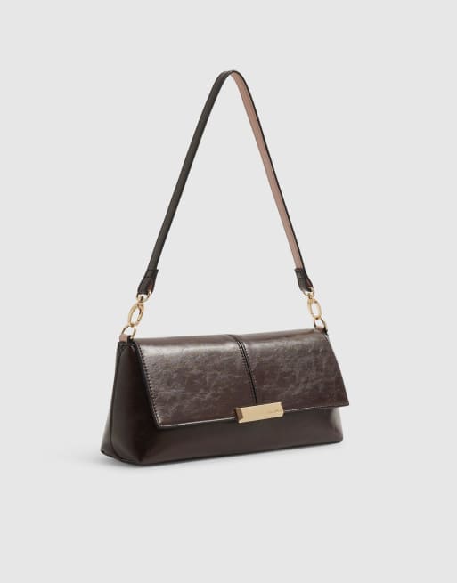 River Island Bar flap over clutch bag in burgundy - BURGUNDY, 2 of 4