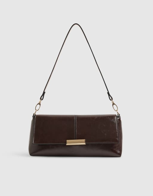 River Island Bar flap over clutch bag in burgundy - BURGUNDY, 3 of 4