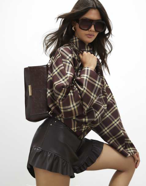 River Island Bar flap over clutch bag in burgundy - view 1