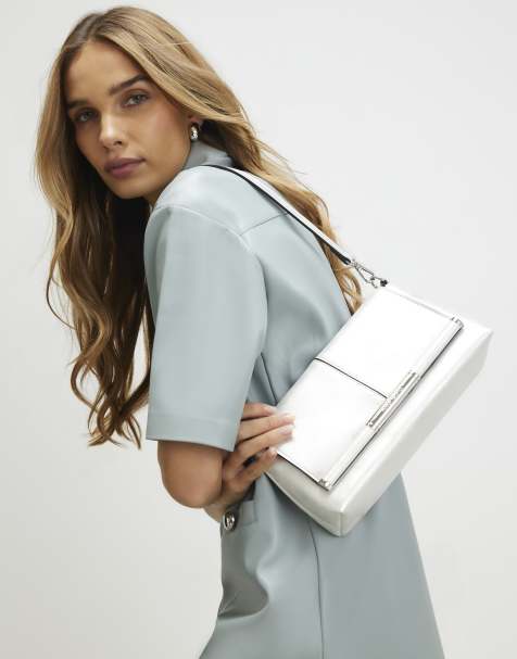 River Island Bar front clutch bag in silver - view 1