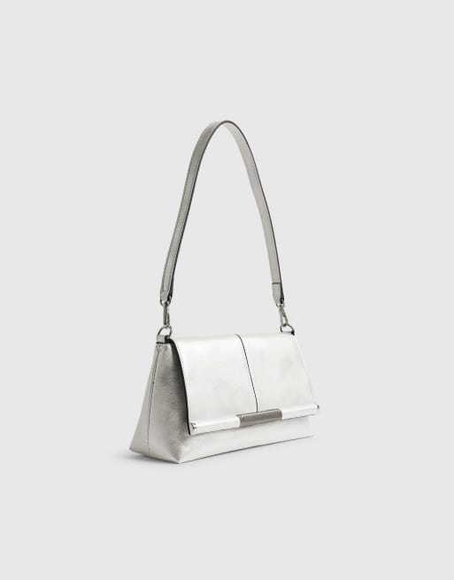 River Island Bar front clutch bag in silver, 2 of 4