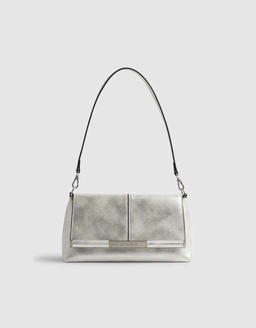 River Island Bar front clutch bag in silver, 3 of 4