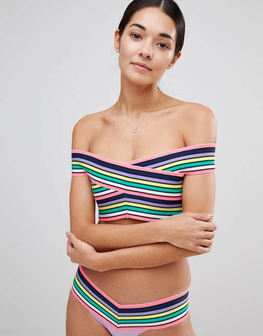 River Island - Bardotbikini met gekleurde strepen , 2 van 3