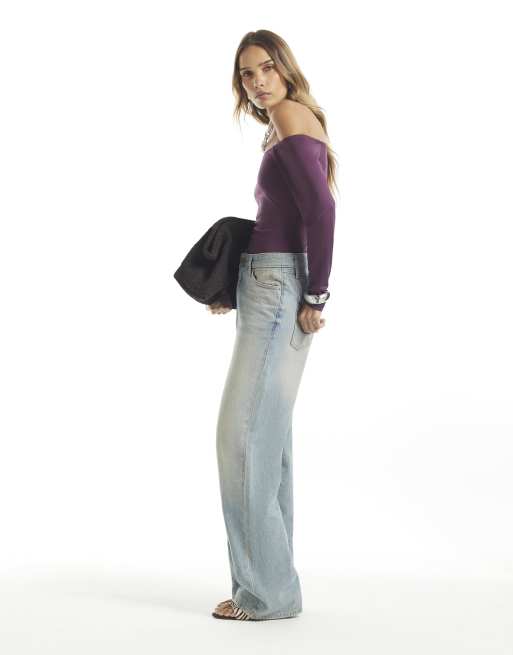 River Island Bardot bodysuit in purple, 2 of 4