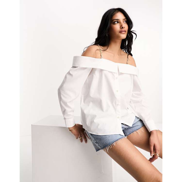 River Island bardot chain strap shirt in white