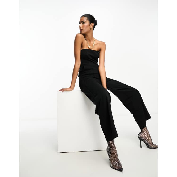 River Island bardot corset jumpsuit in black ASOS