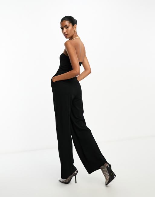 ASOS DESIGN corset jumpsuit with diamante fringe detail in black