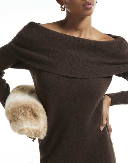 River Island Bardot jumper dress in brown - dark, 2 of 4