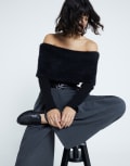 [River Island] River Island bardot jumper with fluff detail in black L BLACK