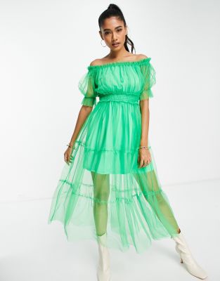 river island green bardot dress Boho Garden Grey Pinch Dress by One Hundred Stars – Meadowlark main image 0