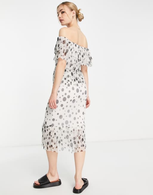 White polka dot bardot cheap dress