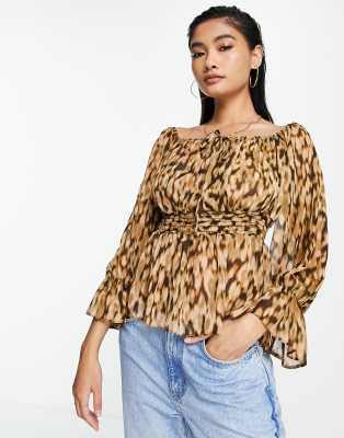 River Island Bardot Top In Light Brown