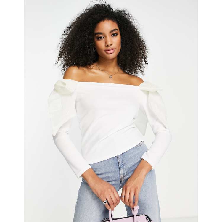 River Island bardot top with organza bows in white