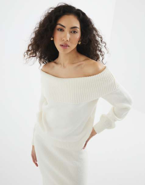 River Island - Bardot-trui in crème, deel van co-ord set - view 1