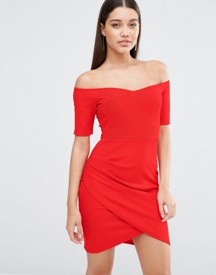 river island red bardot dress