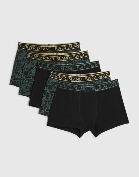 River Island Baroque print pack of 5 trunks in green - view 1