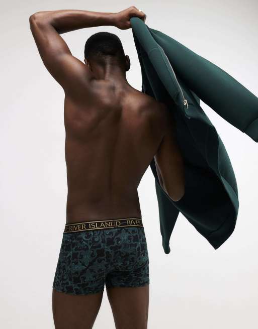 River Island Baroque print pack of 5 trunks in green, 2 of 4