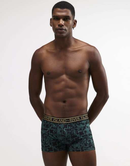 River Island Baroque print pack of 5 trunks in green, 3 of 4