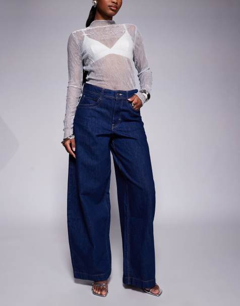 River Island barrel jeans in dark blue - view 1