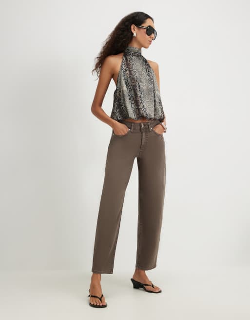 River Island Barrel leg jeans in brown, 4 of 4