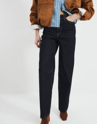 River Island - Barrel-Leg-Jeans in dunkelblauer Waschung, Kombiteil