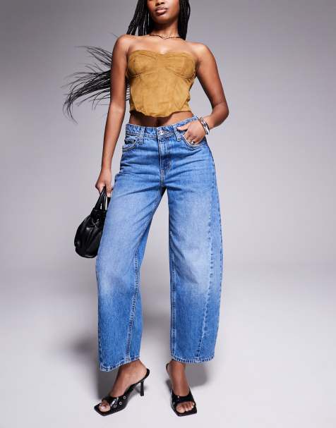River Island barrel leg jeans in midwash blue - view 1