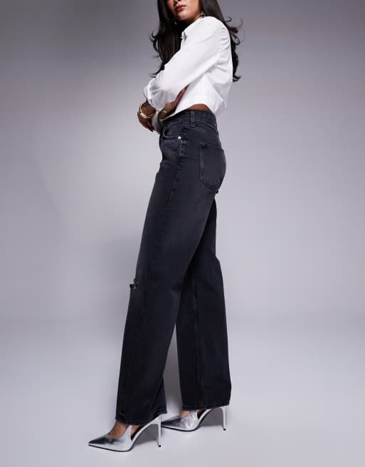 River Island barrel leg jeans with embellished detail in black, 3 of 5