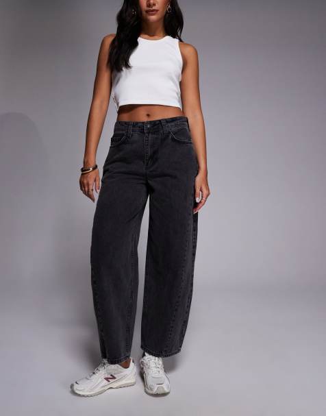 River Island barrel leg jeans with seam detail  in black - view 1