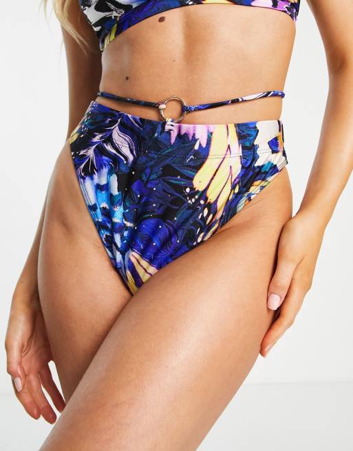 River Island Bas de bikini taille haute avec anneau Violet ASOS