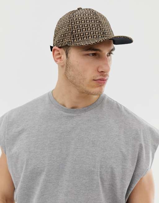 River Island baseball cap with monogram in brown | ASOS